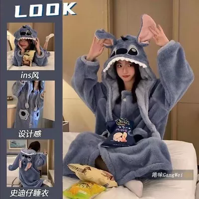 Stitch Fleece Robe Hooded Blanket Winter Pajamas Cartoon Bathrobe Oodie • $44.99