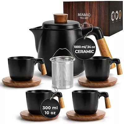 – 34 Oz Ceramic Tea Pot Set With Infuser And Cups/Tea Strainer 4 Ceramic Tea... • £97.88