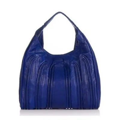 $225 • Buy Treesje DarkNavy Blue Rebel Leather Piping Hobo Purse Handbag Designer RARE