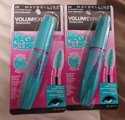 Maybelline Volum’Express Mascara The Mega Plush 270 Blackest Black LOT Of 2 NEW • $13.79