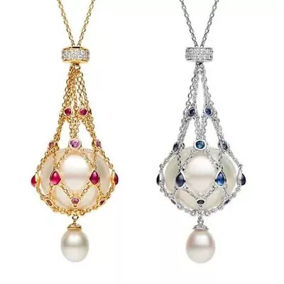 Adjustable Pearl Gemstone Lavalier Pendant Chain Necklaces  Women • $19.81