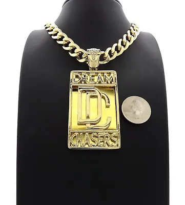 Meek Mill Dream Chasers Pendant With 24  11mm Cuban Chain Necklace • $32.99