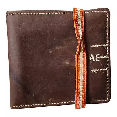 Vintage American Eagle Leather Wallet W/Elastic Strap And Button Snap Pocket • $12.99