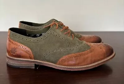 Lanx UK 9 Green Tan Leather Brogues Shoes Worn Once UK Made • £55