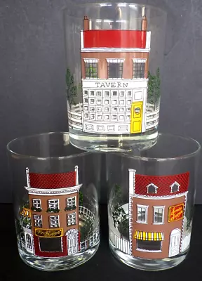 Vintage Cera Shoppe Country Towne Lowball Barware Glasses Cocktails Set Of 3 • $24.99