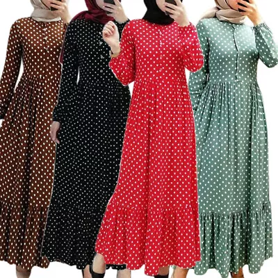 Ramadan Abaya Polka Dot Muslim Women Long Maxi Dress Dubai Kaftan Gown Arab Robe • $48.91