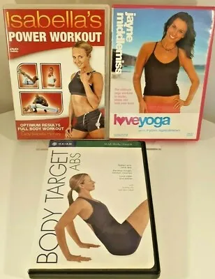 LOT: 3 Fitness DVDs Inc Isabella's Power Workout & Jayne Middlemiss Love Yoga • £3.99
