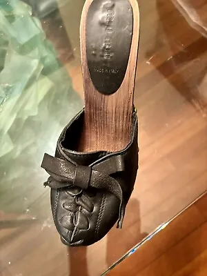 Miu Miu Vintage Leather Wood HeelMules Shoes Size US 7.5 EU 38 • $99.99