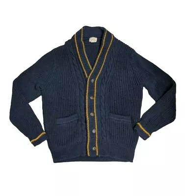J. CREW Organic Cotton Cable-knit Varsity Cardigan Sweater Navy Blue Size Medium • $42.90