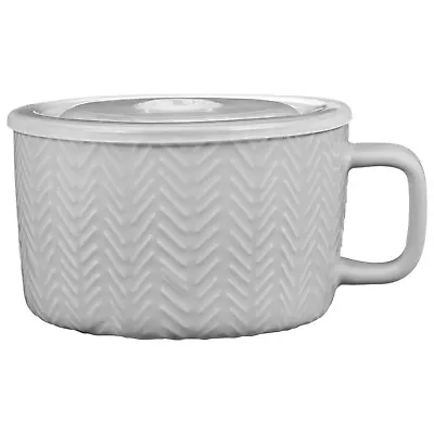 Herringbone Embossed Soup Mug With Airtight Lid Ideal For Work & Travel - Grey • £10.95