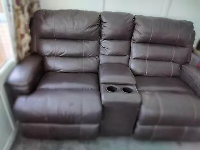 Brown Leather 2 Seater Recliner Settee And Chair • £50