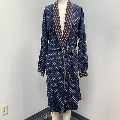 Vintage Tommy Hilfiger Shawl Collar Robe Men's Large/XL Blue Paisley Belted 90s • $29.99