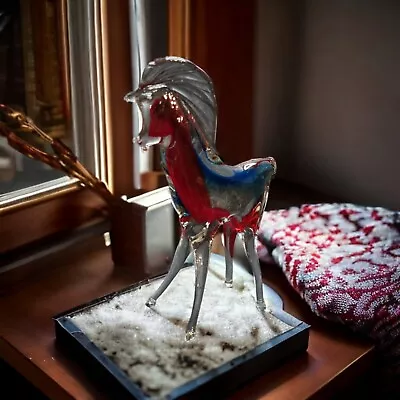 £12 • Buy Murano Glass Red Blue Clear Glass Horse Figuine Horse Ornament Murano Glass