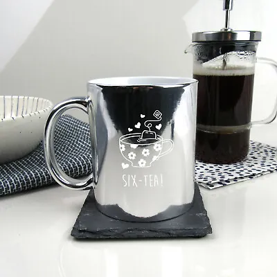 £6.99 • Buy Engraved Silver Coffee Mug SIX-TEA Design 60th Birthday Gift Mum, Auntie