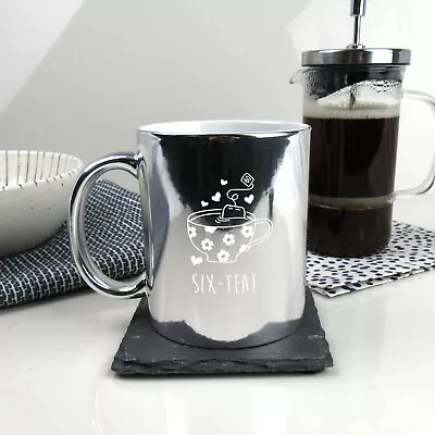 £6.99 • Buy Engraved Silver Coffee Mug SIX-TEA Design 60th Birthday Gift Mum, Auntie
