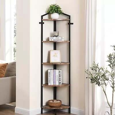 $169.99 • Buy HOMFURN Corner Shelf, 5- Tier Industrial Corner Ladder Shelf, Rustic Brown