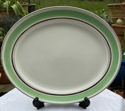 £6 • Buy E Ford & Co Burslem 1930’s Emoh Rug Green & White Large Meat Dish 18x14.5”