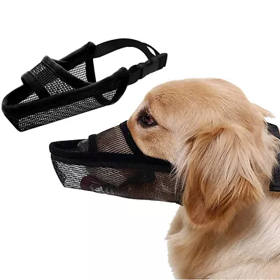 Dog Muzzle Soft Breathable Nylon Mesh Dog Mask Mouth Cover Adjustable DH • £6.83