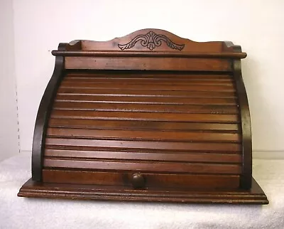 Vintage Roll Top Bread Box Wood Rustic Primitive Country Kitchen Wooden Large • $149.99