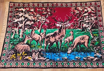 Vintage Velvet Tapestry Wall Hanging LARGE Deer - Elk Scene 76  X 52  • $59.99