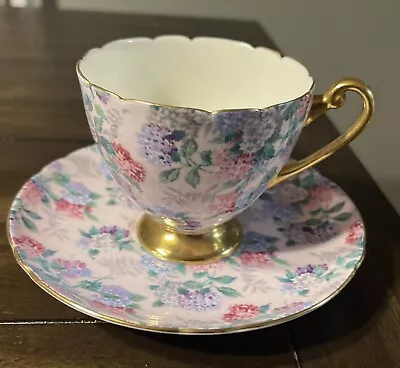 VNTG Shelley Ripon Teacup & Saucer – Pink Summer Glory Chintz Pink Lilak England • $55