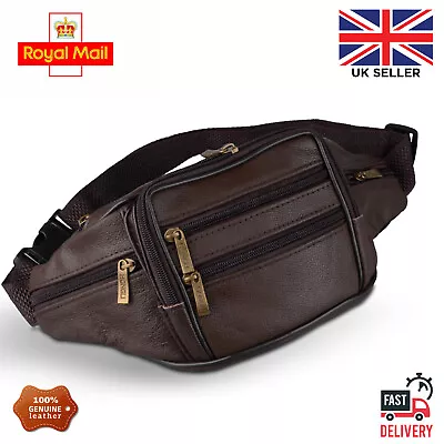 Real Genuine Leather Bum Waist Bag Travel Holiday Money Pouch Belt Wallet Bumbag • £7.55