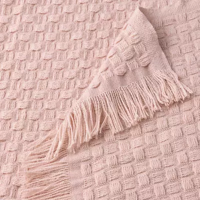 HORNMAL Throw Light Pink 130x170 Cm LIGHT-WEIGHT BASKET WEAVE NEW • £22.99