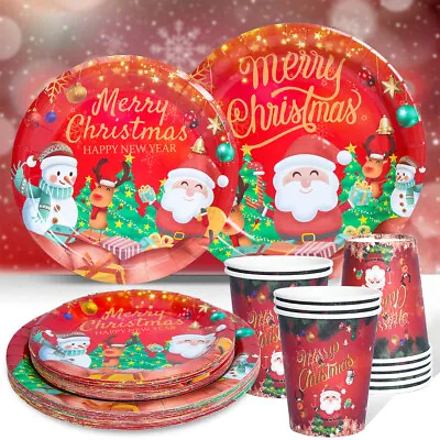 £3.78 • Buy Christmas Party Tableware Festive Paper Cups Plates Tissue Xmas Santa Decoration