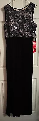 NWT Nightway Navy Blue Velvet Nude & Lace Bust Accent Stretch Maxi Dress Gown 10 • $39.99