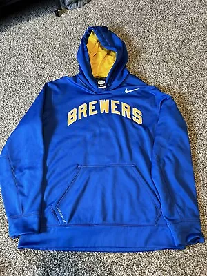 Milwaukee Brewers Nike Hoodie Sweatshirt Mens L Blue MLB Pullover - ThermaFit • $24.99