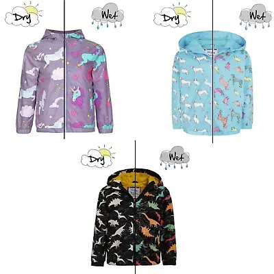£12.95 • Buy Boys Girls Colour Changing Raincoat Dinosaurs Dogs Cats Jacket Coat Age 2-8 Yrs