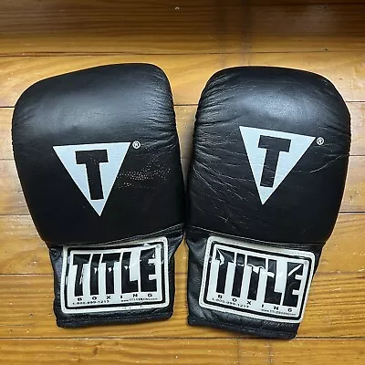 Title Boxing Gloves Black Training Sparring Mens Large Genuine Leather Adult VTG • $30