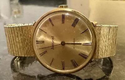 Vintage Accurist Gold Tones 17 Jewels Mechanical Swiss Mens Watch • £39.95