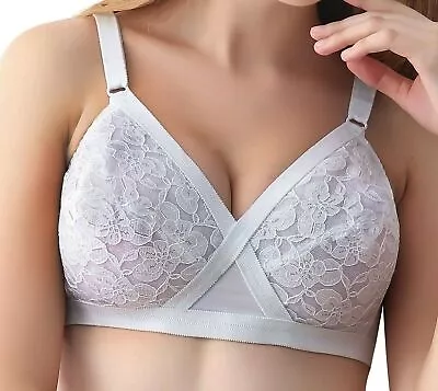 New Women Cross Fit Wire Free Lightly Padded Lace Bra - Sizes 34-44 B C D DD • £8.49