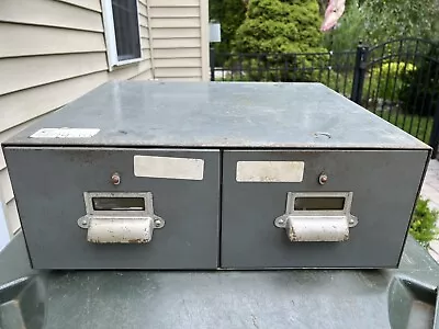 Vintage Steel 2 Drawer Card File Cabinet Metal Stackable W/ Toggle Opening 6x8 • $29.99