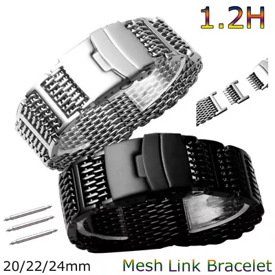 Sports Mesh Watch Band 20mm 22mm 24mm Meshed Loop Strap Secure Double Lock Clasp • $28.74