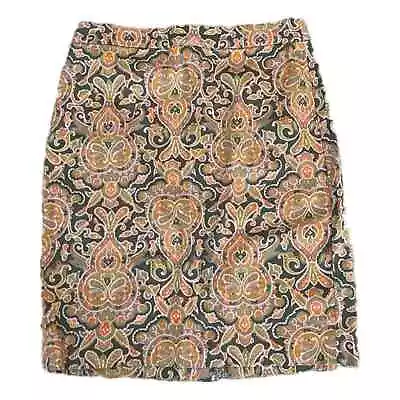 J Crew Paisley Pencil Skirt Stretch Cotton Orange Greens Pink Women’s Size 2 • $19.98