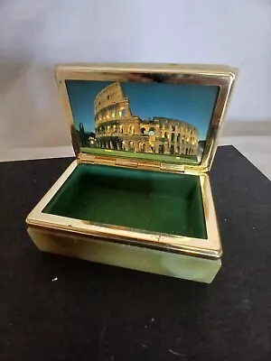 Vintage Italian Onyx Marble Jewelry Trinket Box W Brass Accents Vanity • $35