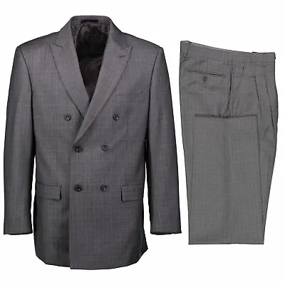 VINCI Men's Gray Glen Plaid Check Double Breasted 6 Button Classic Fit Suit New • $100
