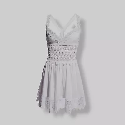 $427 Charo Ruiz Ibiza Women White Lace Embroidered Crossback Mini Dress Size S • $136.38