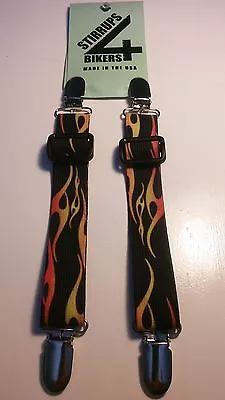 Stirrups 4 Bikers .. Motorcycle Rider Pant Clips Bungee Clamps....hot Rod Flames • $19.99