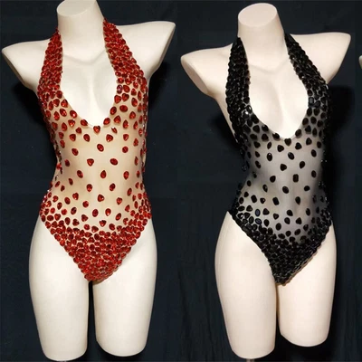 £140.79 • Buy  V-neck Halter Backless Bodysuit Sexy Pole Dance Costume Stage Wear