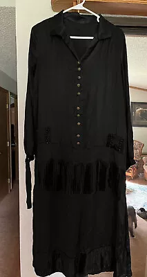 1920s Black Silk Detailed Mourning Dress As Is  • $85