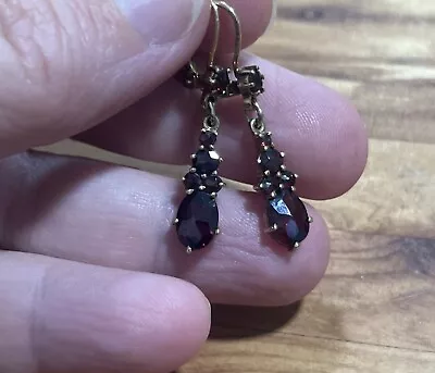 Antique Victorian Bohemian Garnet Earrings 10k Hooks GP Dangles • $325