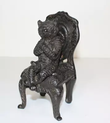 Antique Vintage Cast Iron Cat On Chair Bookends Or Doorstop 7  Tall; 4 Pounds • $37.73