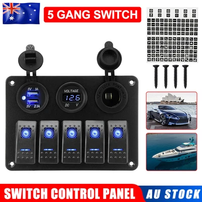 $31.45 • Buy 5 Gang 12V Switch Panel Control USB ON-OFF LED Rocker Toggle For Car Boat Marine
