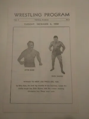 MINT WWA 1950 Thesz Kuss Raines Kansas Meeker AWA NWA Wrestling VINTAGE PROGRAM • $8.89