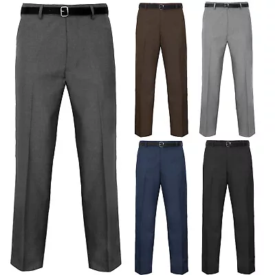 Men Trousers Office Business Work Formal Casual Smart Big Plus Belt Pocket Pants • £13.99