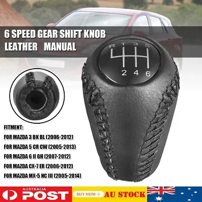 6 Speed Manual Leather Gear Knob Stick Shift For MAZDA 3 BK BL 5 CR CW 6 II GH • $18.99