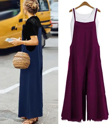 $22.37 • Buy Women Plus Size Loose Cotton Linen Jumpsuit Dungarees Playsuit Trousers Overalls